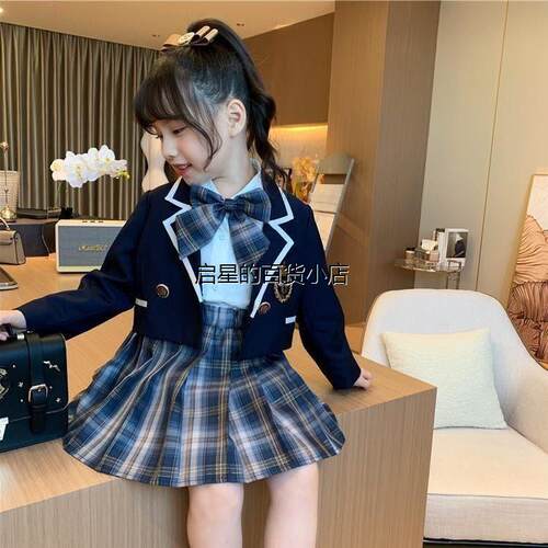 儿童JK制服女童学院风套装春装2025新款中大童西装外套衬衫百褶裙