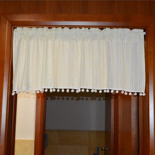 田园风格薄款小邹菊半帘免打孔穿杆魔术贴门帘窗帘厨房飘窗轻奢短