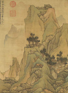 明刘度春山台榭图国画山水楼阁高清微喷打印客厅书房卷轴装饰挂画