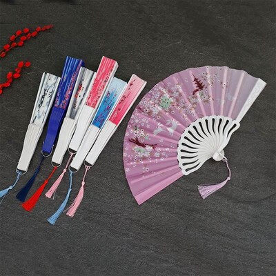 古风汉服扇子女童塑料折扇中国风女孩学生夏季舞蹈折叠扇7寸便携