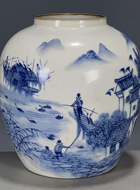 仿古玩清代光绪年制粉彩回流罐豆青釉紫边坛茶叶罐家居装饰品收藏