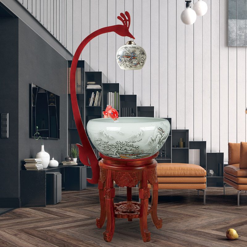 景德镇陶瓷鱼缸喷泉加氧过滤养鱼盆家用客厅公司招财乌龟缸睡莲缸,宠物/宠物食品及用品,桌面缸,淘宝优惠券,粉丝福利购,淘宝优惠卷