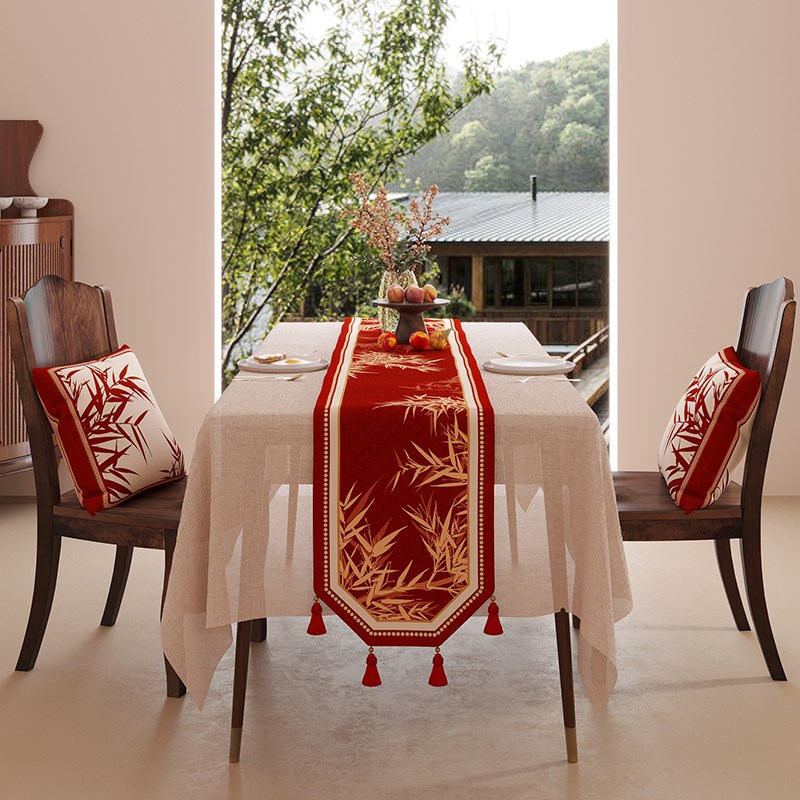 中式结婚桌旗喜字高级感餐桌茶几茶席台布红色婚礼婚庆桌布连理枝