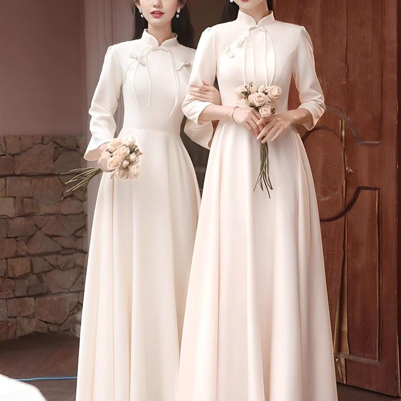 伴娘服女2024新款长款日常可穿姐妹团礼服宴会高级感领证登记秋冬