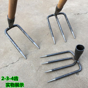 翻土钢耙子二齿三齿四齿钉耙松土耙两齿镐锰钢农用三四齿锄头大号