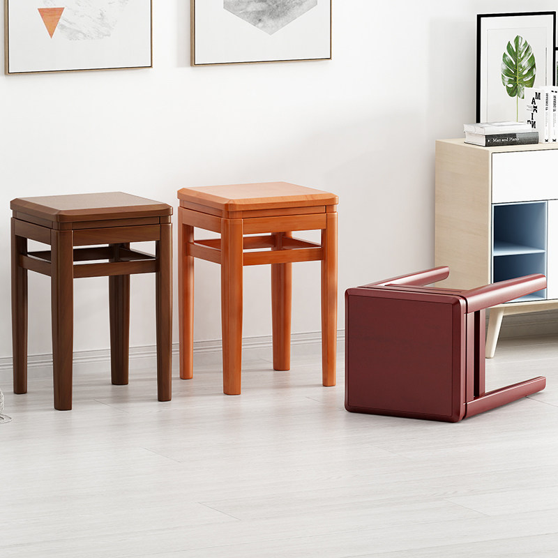 木凳子实木圆凳家用餐桌凳大方凳艺术仿古凳叠放储存餐厅餐馆凳子