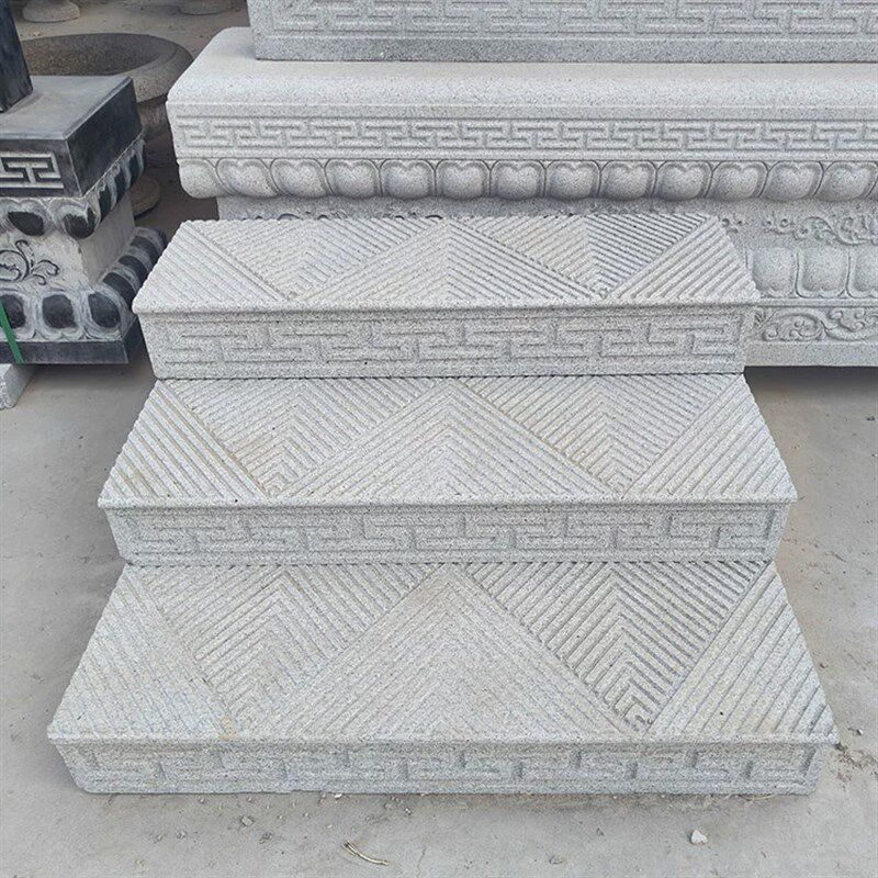 石雕台阶石青石浮雕祥云门槛铺地石户外庭院踏步石大理石莲花石板