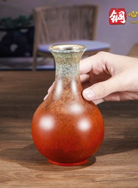 铜摆件《浮翠流丹》 中式客厅玄关装饰品 干花铜花瓶摆设乔迁礼物