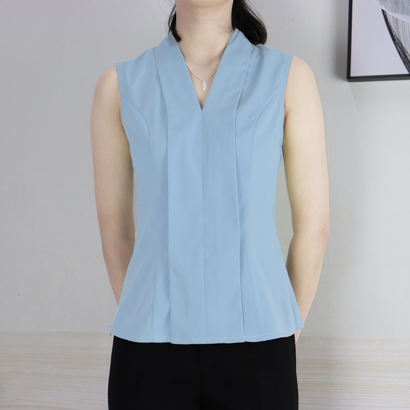 播音上镜西装打底背心女修身主持人正装内搭v领衬衫西服立领内衬