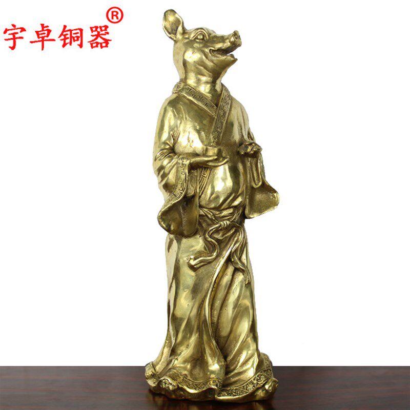 宇卓铜器 纯铜穿旗袍十二生肖摆件鼠牛虎兔龙蛇马羊猴工艺品