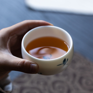 高端汝窑茶杯纳福主人杯单杯开片可养月白品茗杯陶瓷茶盏个人专用