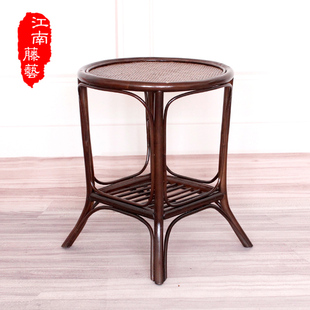 手工木质藤条编织家用简约小圆桌藤桌客厅边几阳台休闲小茶几桌子