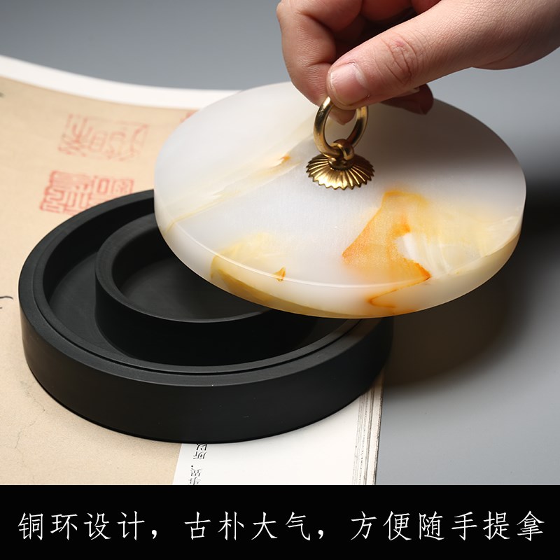 书法专用可磨墨砚台不干墨带盖小砚台安徽歙砚天然原石歙县研墨石