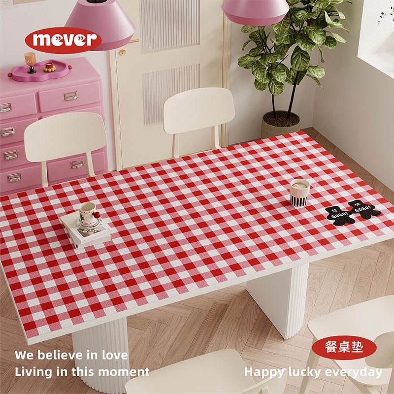 红色格子in风餐桌垫防水防油免洗隔热皮革台桌布C卡通书桌垫子