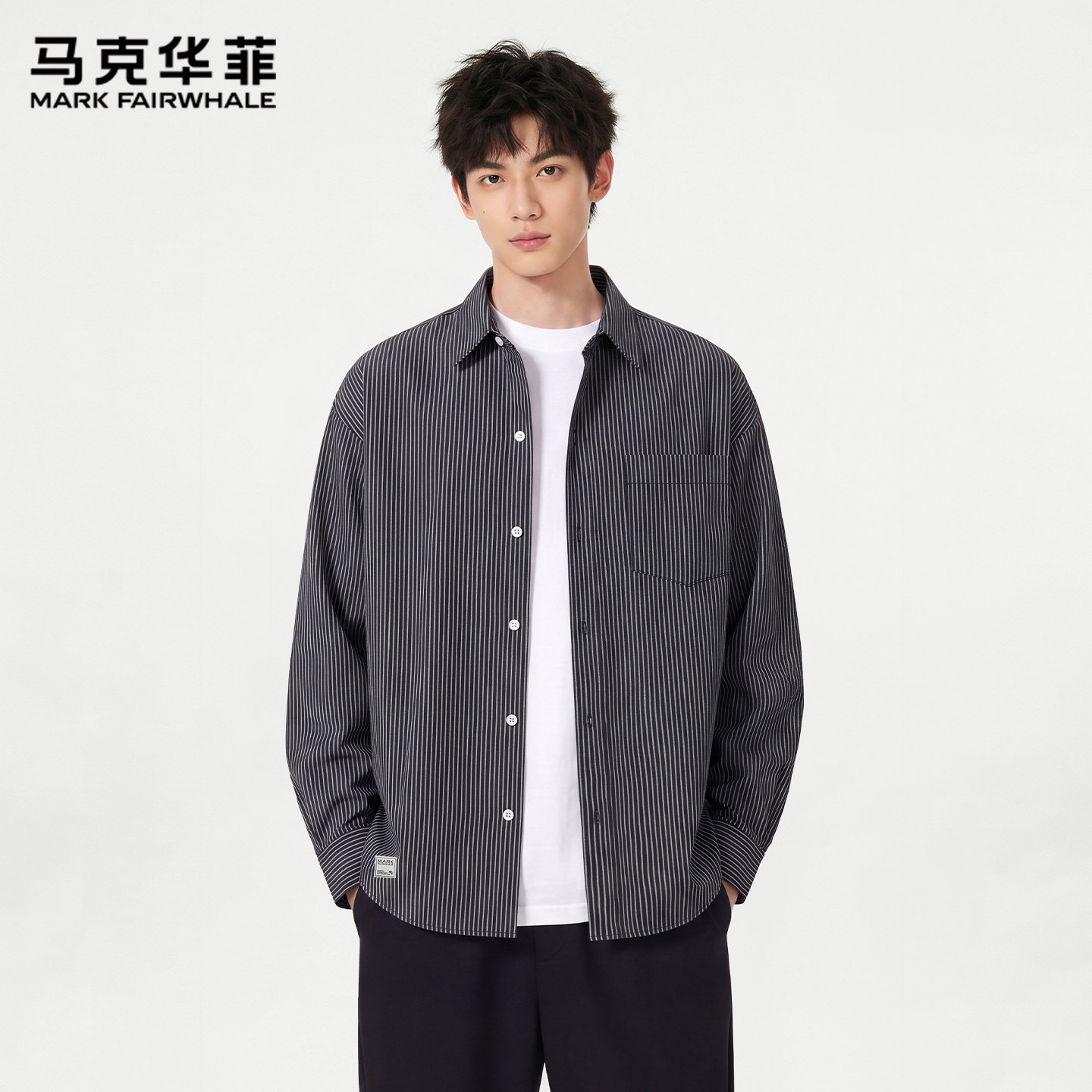 马克华菲牛津纺条纹长袖衬衫男士图片