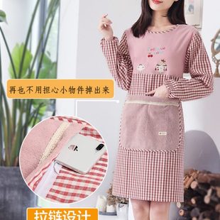 家用有袖 可擦手圍腰 好看棉布圍裙加大防水廚房罩衣反穿衣做飯長(zhǎng)袖