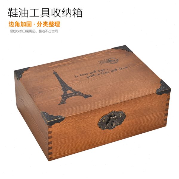 木箱子复古带锁收纳盒长方形实木收藏盒桌面整理小木盒密码储物箱