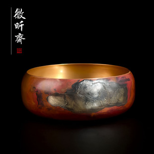 徽昕斋紫铜鎏银笔洗水盂毛笔铜器大号纯紫铜茶洗建水国画笔洗缸书