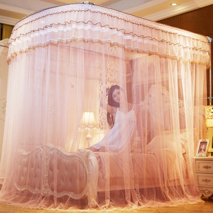 伸缩蚊帐18米床家用固定u型落地带支架方便拆洗加密纹账 2021新款