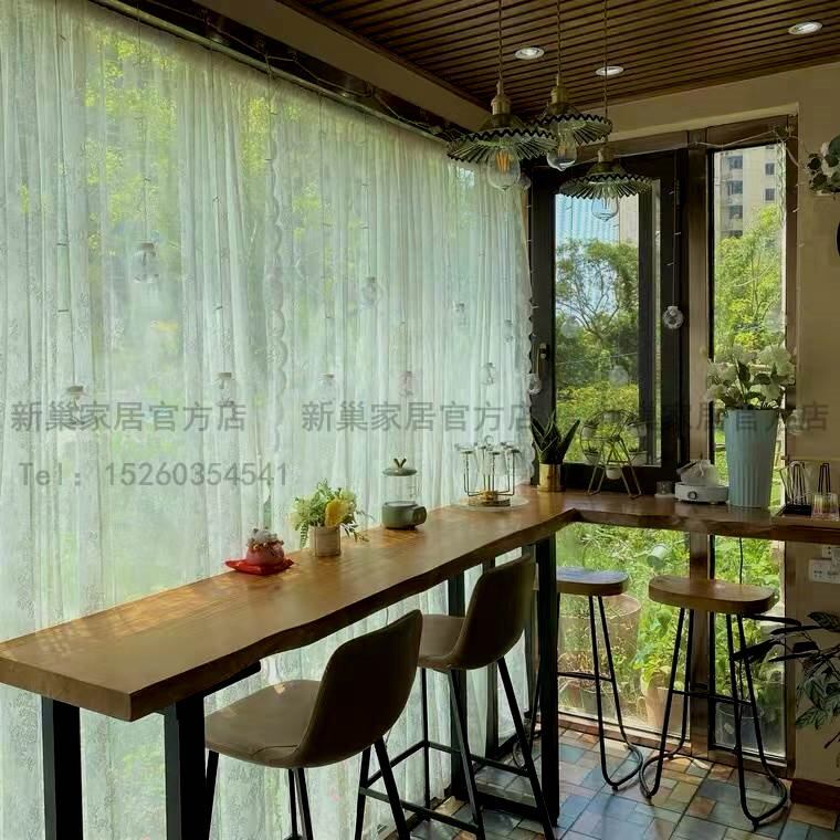 实木吧台桌家用阳台靠墙长条窄桌子商用酒吧台高脚桌定制桌椅