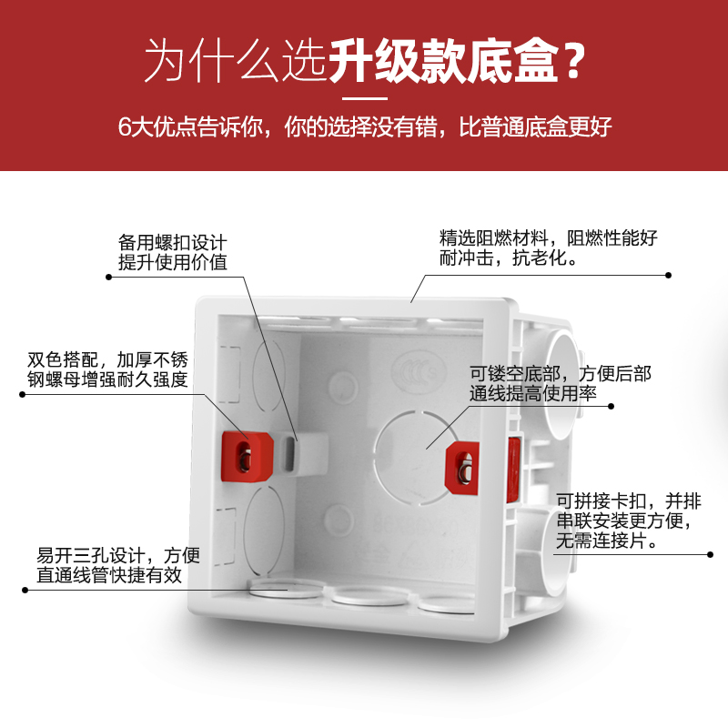 8型通用暗盒家用墙壁开关插座PVC阻燃理线盒底盒接线盒可拼接10只