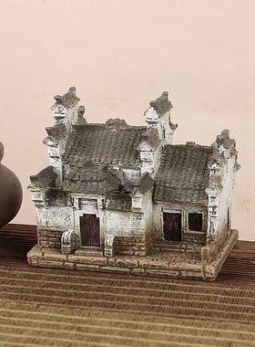 中式徽派建筑模型盆景植物造景桌面盆栽微景观微缩老房子摆件茶宠