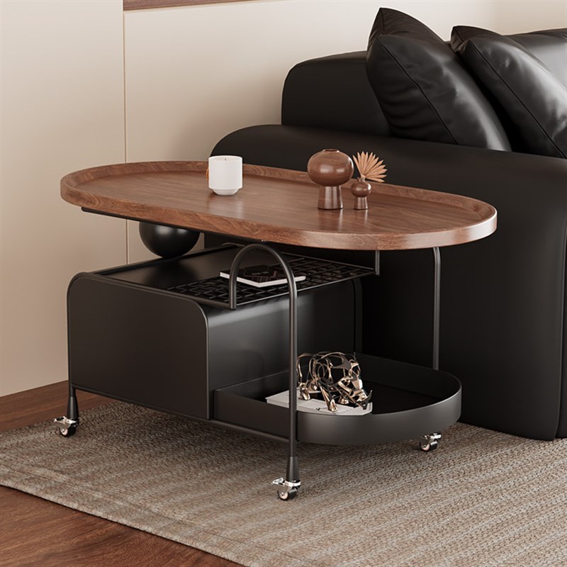 中古风简约可移动沙发边几角几茶几客厅家用侧边柜实木储物小推车