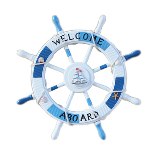 地中海风格船舵装饰壁挂方向盘实木质客厅儿童房挂件背景墙饰