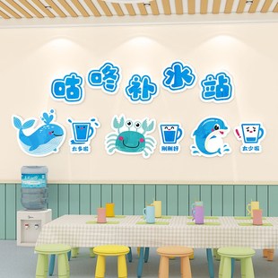幼儿园饮水区标识牌喝水流程图题墙区域图书角教室布置墙面装饰