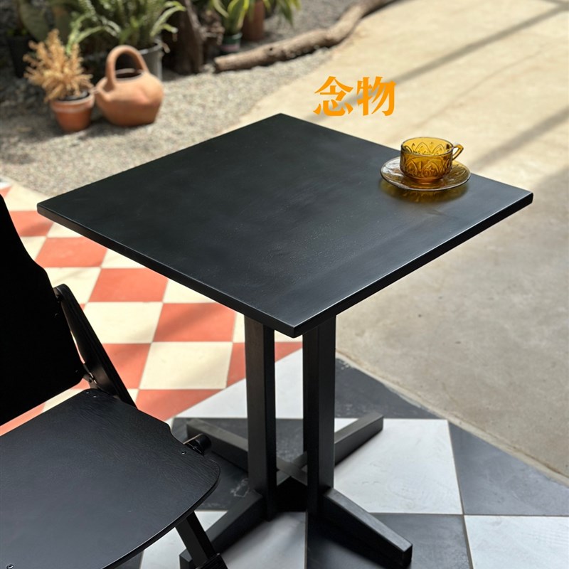 复古实木黑色咖啡桌茶桌茶几边几民宿方桌餐厅方桌露台花园洋房桌