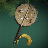 筛月仿古复原翘头刺绣团扇手工面绣宫扇绣配汉服扇子古风