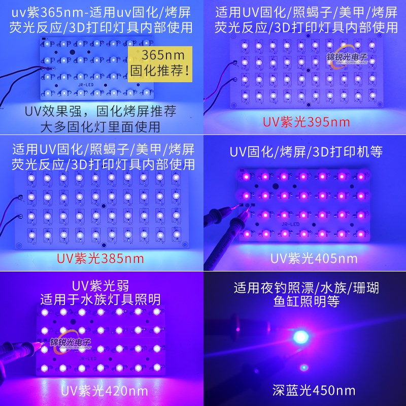 uv固化灯板365nm紫光灯led烤屏3d打印机40w50w鱼缸灯大功率光源板