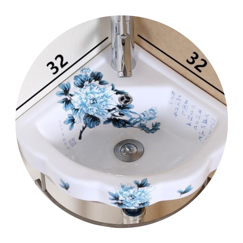 陶瓷挂盆洗手盆挂墙式浴室柜洗脸盆带彩花洗面盆组合支架盆洗手池