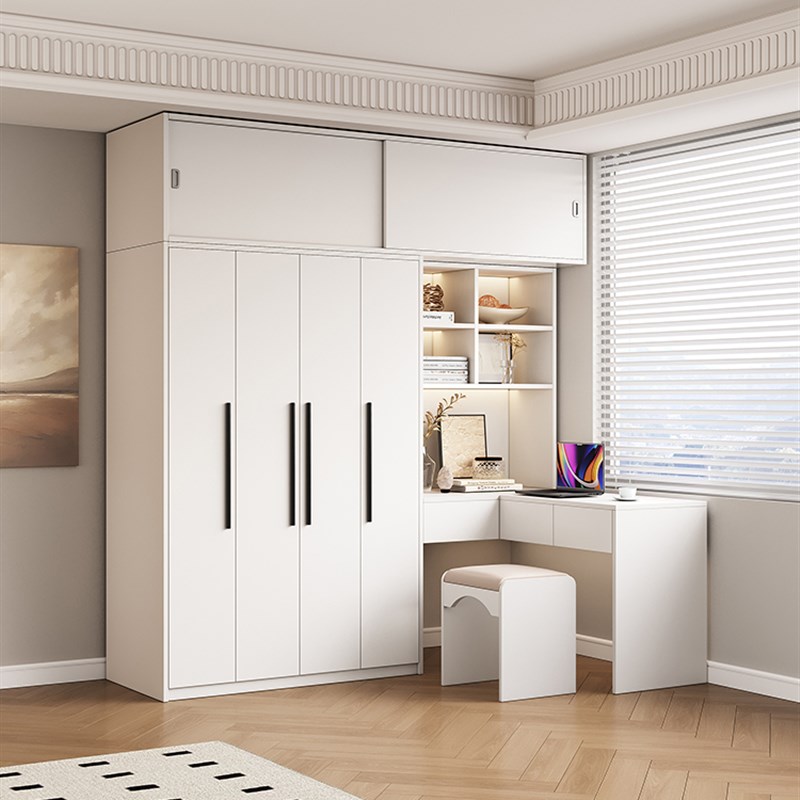 实木衣柜梳妆台一体组合转角书桌卧室家用小户型儿童衣橱挂衣柜子