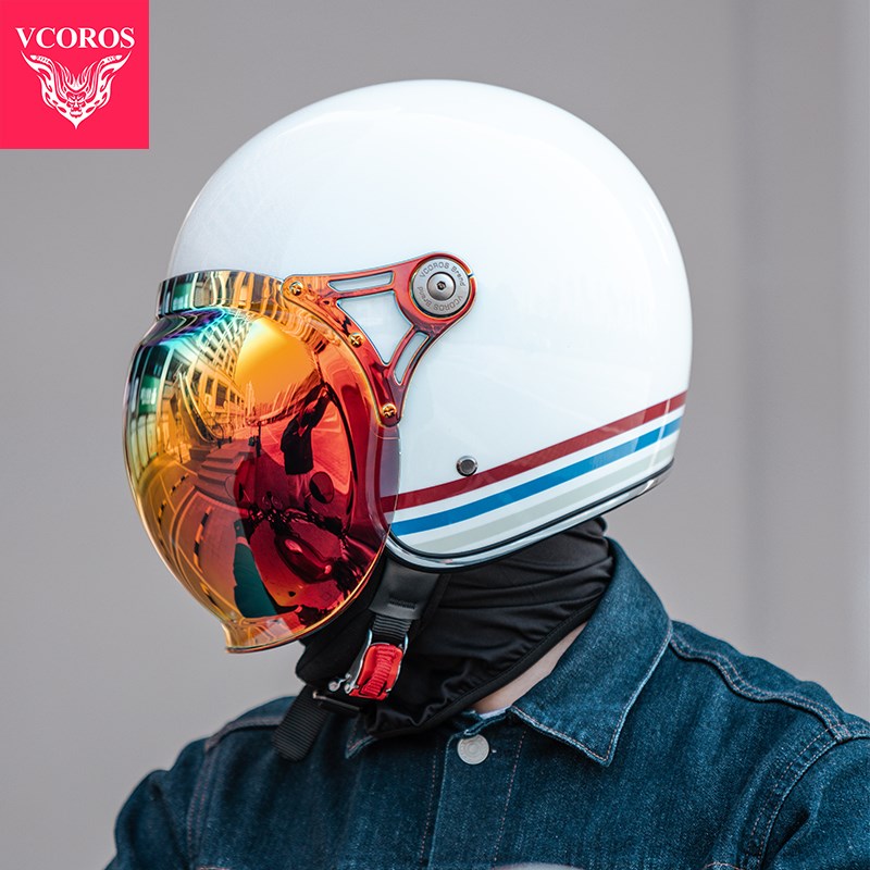 VCOROS碳纤维复古摩托车头盔男女玻璃钢4XL大码头盔机车骑行半盔
