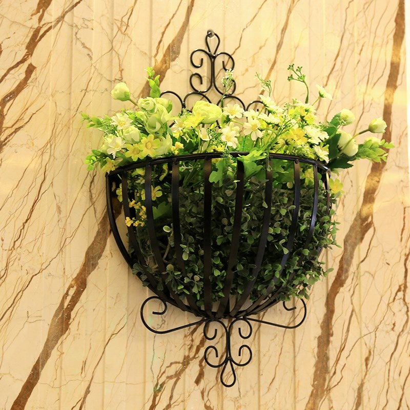 欧式田园铁艺壁挂半圆形花架阳台客厅装饰上墙式挂篮花盆架子
