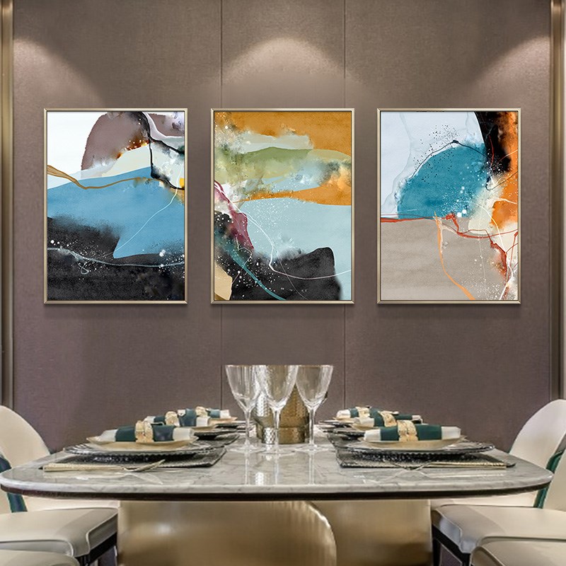 轻奢餐厅装饰画抽象现代简约饭厅挂画卧室床头背景墙组合抽象壁画图片