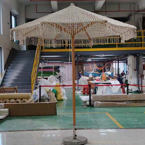 流苏伞户外创意棉绳流苏沙滩伞装饰编织中柱伞渔网镂空针织户外伞