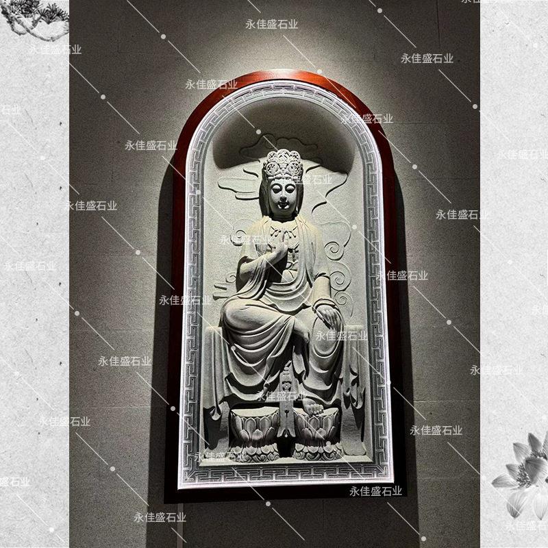 青石浮雕观音寺庙壁雕花岗岩石材惠安石雕墙壁装饰人物佛像座观音