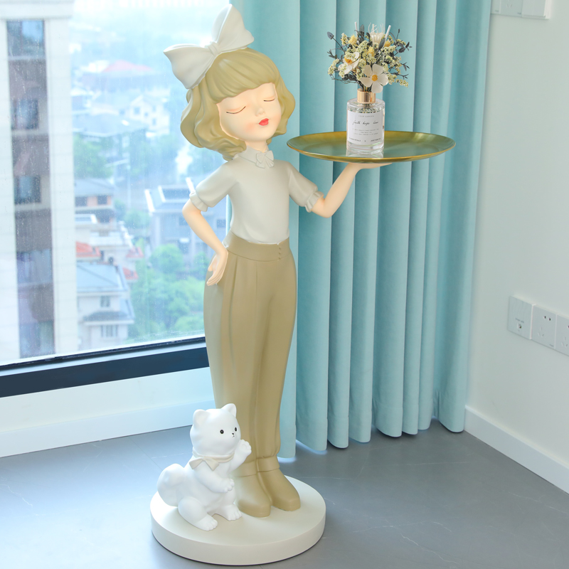 女孩CM落地大客厅门口家居电视柜沙发旁玄关托盘软装饰品