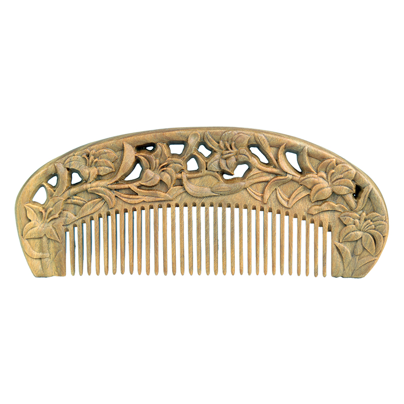 周广胜檀木梳子防静电按摩梳卷发直发家用长发雕花绿檀木刻字礼盒