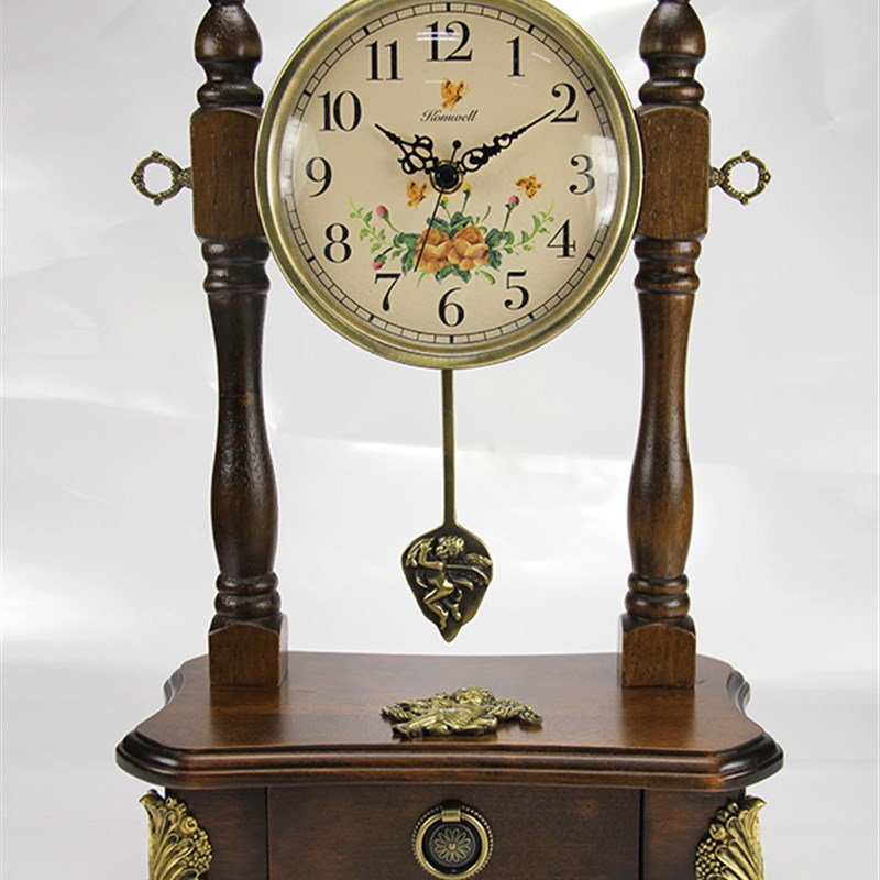 中式木制座钟复古实木座钟客厅桌面木质欧式卧室单面静音钟表