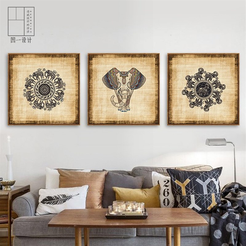 东南亚大象动物泰式风格装饰画酒店会所餐厅饭店客厅房间晶瓷挂画图片