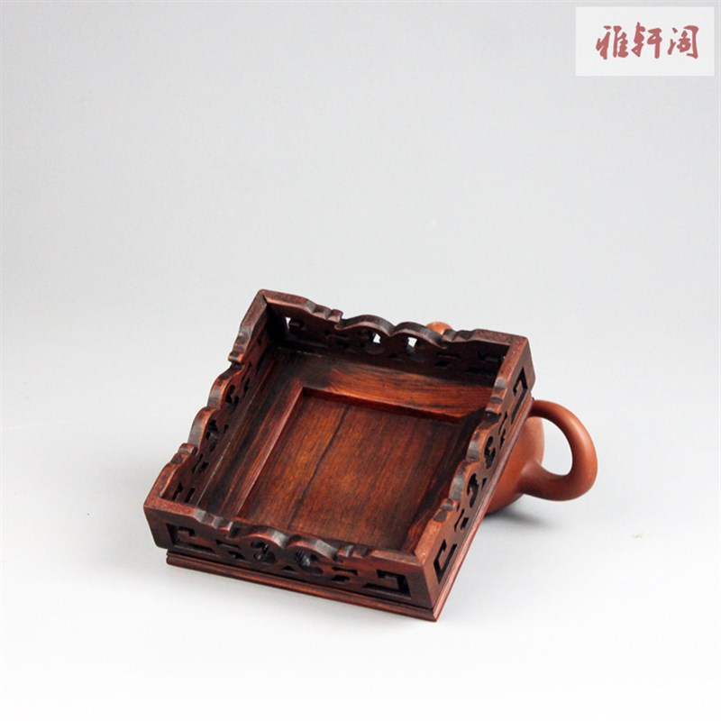红酸枝微凹黄檀精品底座红木雕刻中式复古摆件紫砂壶方形木托