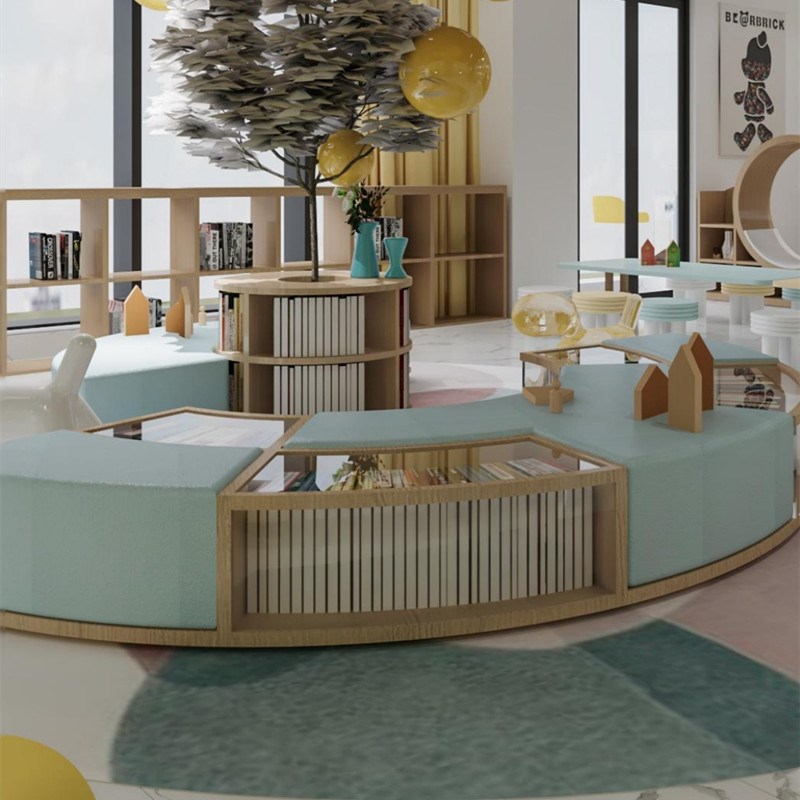 异形软包坐凳书柜幼儿园托育园早教中心图书馆大厅休息区沙发