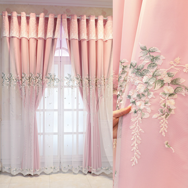 田园加厚布料绣窗帘纯色全遮光窗帘客厅卧室阳台定制成品窗