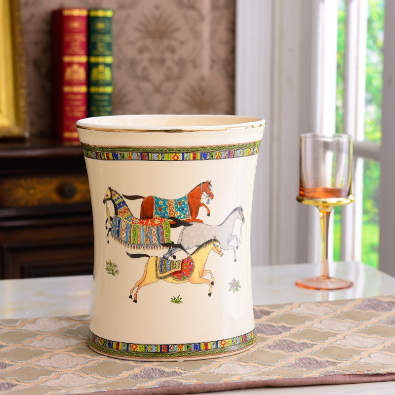 欧式陶瓷垃圾桶小号迷你小垃圾桶创意桌面家用客厅茶几卫生间无盖