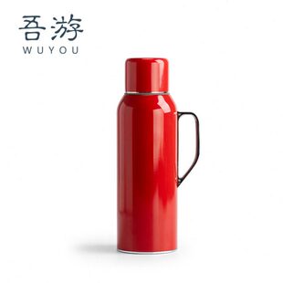 吾游 保温壶结婚备婚陪嫁红色家用暖水壶陶瓷不锈钢大容量热水壶
