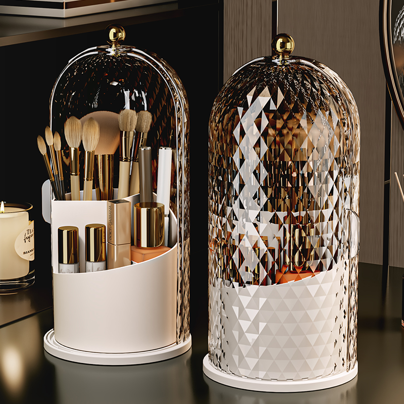 轻奢旋转化妆f刷收纳筒防尘梳妆台桌面眉笔美妆刷子收纳盒笔筒笔