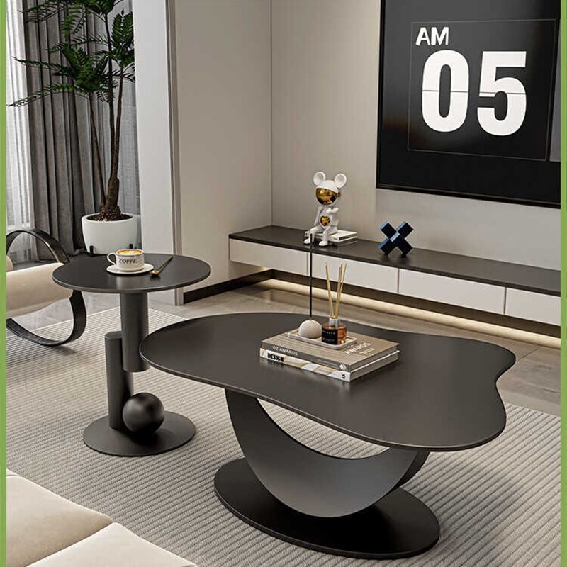 新款岩板轻奢茶几现代简约家用小户型意式客O厅高级感椭圆形茶几